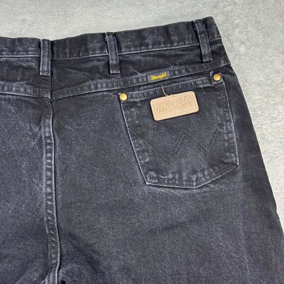 Vtg Wrangler Mens Faded Black Western Grunge Dark Wash Denim Jeans Straight Leg - Picture 2 of 8